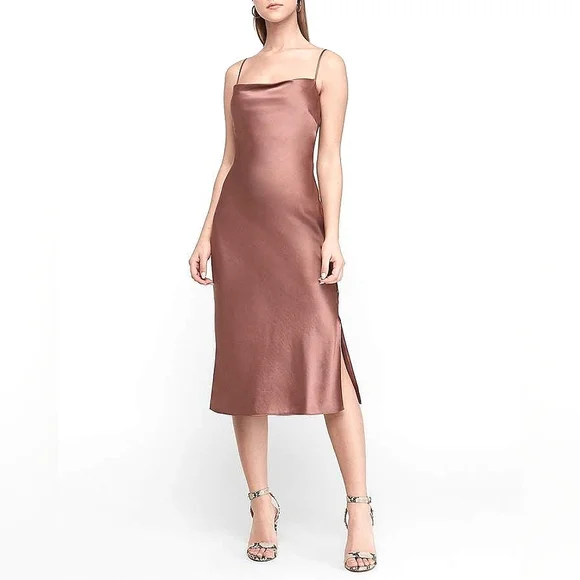 Express | Dresses | Express Rust Copper Pink Cowl Neck Satin Slip Midi Dress  | Poshmark